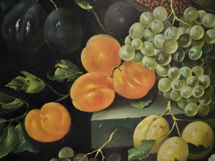 Large Antique Fruit Still Life Oil Painting, Flemish Pronk Composition, Dutch Golden Age Style Artwork, Dark Academia Wall Decor, Baroque
