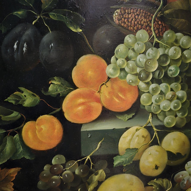 Large Antique Fruit Still Life Oil Painting, Flemish Pronk Composition, Dutch Golden Age Style Artwork, Dark Academia Wall Decor, Baroque