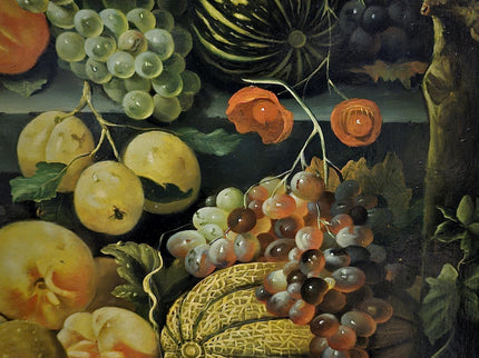 Large Antique Fruit Still Life Oil Painting, Flemish Pronk Composition, Dutch Golden Age Style Artwork, Dark Academia Wall Decor, Baroque