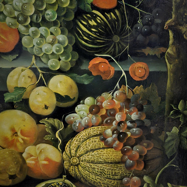 Large Antique Fruit Still Life Oil Painting, Flemish Pronk Composition, Dutch Golden Age Style Artwork, Dark Academia Wall Decor, Baroque