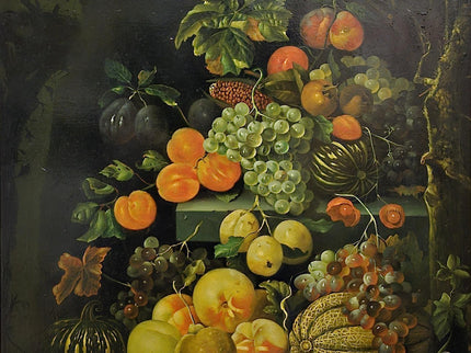 Large Antique Fruit Still Life Oil Painting, Flemish Pronk Composition, Dutch Golden Age Style Artwork, Dark Academia Wall Decor, Baroque