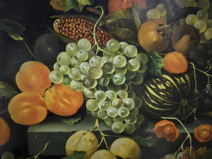 Large Antique Fruit Still Life Oil Painting, Flemish Pronk Composition, Dutch Golden Age Style Artwork, Dark Academia Wall Decor, Baroque
