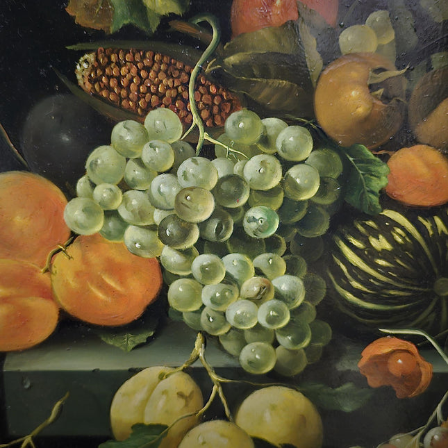 Large Antique Fruit Still Life Oil Painting, Flemish Pronk Composition, Dutch Golden Age Style Artwork, Dark Academia Wall Decor, Baroque