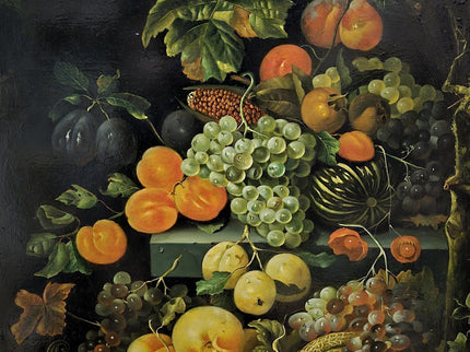 Large Antique Fruit Still Life Oil Painting, Flemish Pronk Composition, Dutch Golden Age Style Artwork, Dark Academia Wall Decor, Baroque