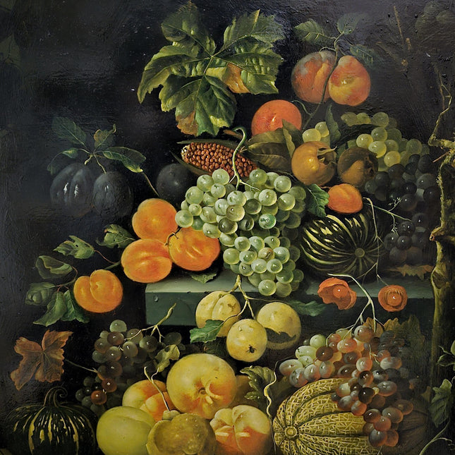 Large Antique Fruit Still Life Oil Painting, Flemish Pronk Composition, Dutch Golden Age Style Artwork, Dark Academia Wall Decor, Baroque