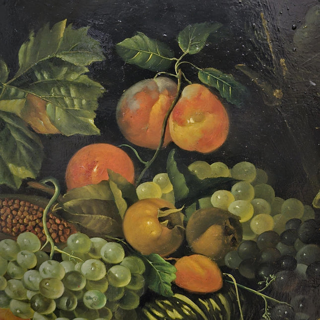 Large Antique Fruit Still Life Oil Painting, Flemish Pronk Composition, Dutch Golden Age Style Artwork, Dark Academia Wall Decor, Baroque