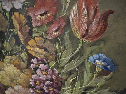 Antique Dutch Floral Still Life Oil Painting, Signed Flower Bouquet in Faience Vase, Gold Framed Wall Decor, Original European Fine Art