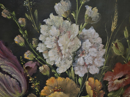Antique Dutch Floral Still Life Oil Painting, Signed Flower Bouquet in Faience Vase, Gold Framed Wall Decor, Original European Fine Art
