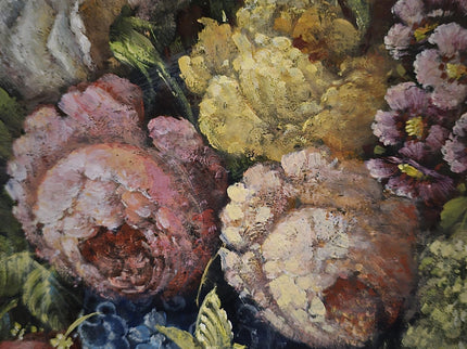 Antique Dutch Floral Still Life Oil Painting, Signed Flower Bouquet in Faience Vase, Gold Framed Wall Decor, Original European Fine Art