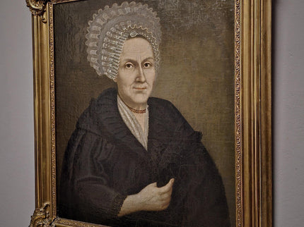 Large Antique Lady Oil Portrait 18th Century Baroque Painting Bourgeois Woman Museum Quality Original Artwork Gold Framed Historic Wall Art