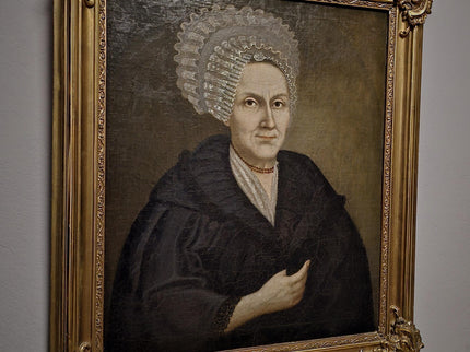 Large Antique Lady Oil Portrait 18th Century Baroque Painting Bourgeois Woman Museum Quality Original Artwork Gold Framed Historic Wall Art