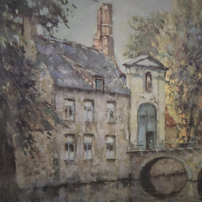 Antique Belgian Watercolor Bruges Canal Scene, Signed Flanders Cityscape, Swans and Stone Bridge, Framed European Wall Art, Original Artwork