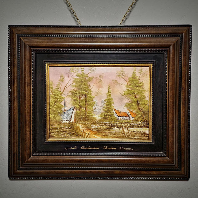 Vintage Belgian Oil Painting, Signed Woodland Landscape, Framed Rustic Wall Decor, Forest Cottage Scene, Original European Artwork