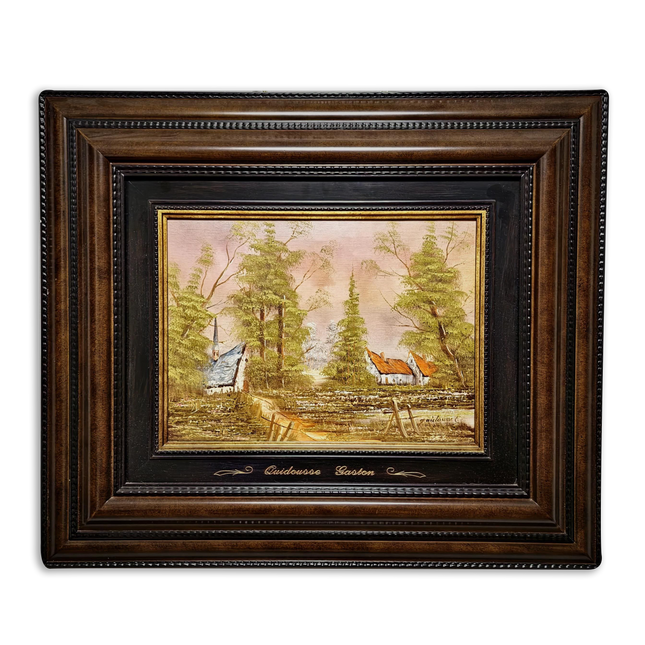 Vintage Belgian Oil Painting, Signed Woodland Landscape, Framed Rustic Wall Decor, Forest Cottage Scene, Original European Artwork