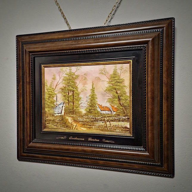 Vintage Belgian Oil Painting, Signed Woodland Landscape, Framed Rustic Wall Decor, Forest Cottage Scene, Original European Artwork