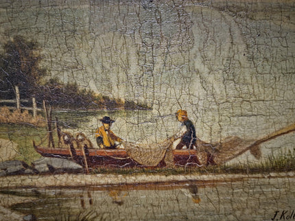 Antique French Alpine Landscape Oil Painting, Signed Mountain Lake Art, 19th Century European Chalet Scene, Gold Framed Rustic Wall Decor