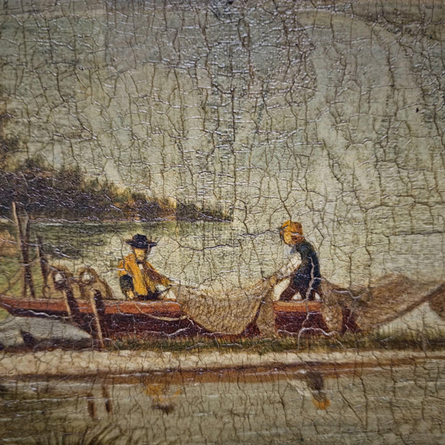Antique French Alpine Landscape Oil Painting, Signed Mountain Lake Art, 19th Century European Chalet Scene, Gold Framed Rustic Wall Decor