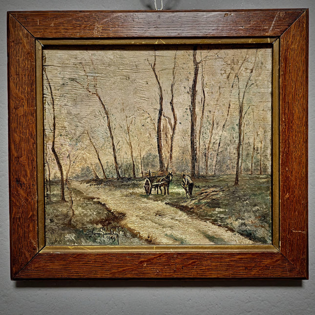 Vintage Dutch Oil Painting, Signed Woodland Landscape, Framed Countryside Scene, Rustic Wall Art, Farmhouse Decor, Nature Painting