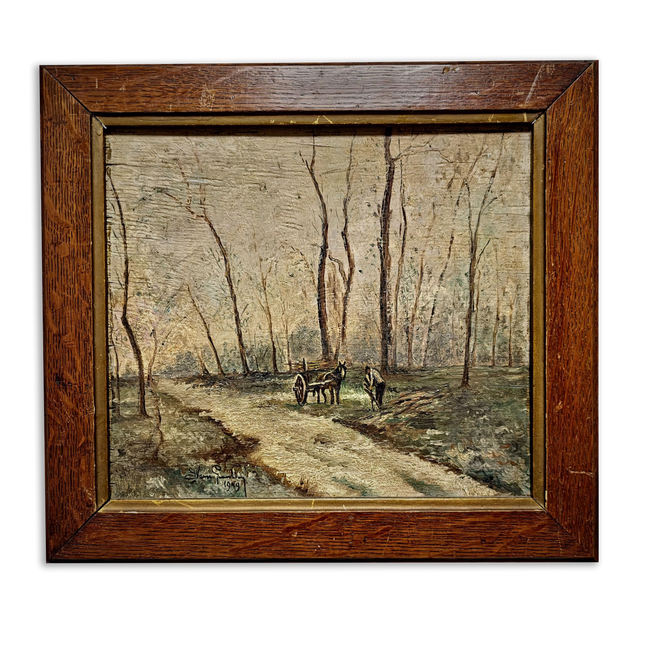 Vintage Dutch Oil Painting, Signed Woodland Landscape, Framed Countryside Scene, Rustic Wall Art, Farmhouse Decor, Nature Painting