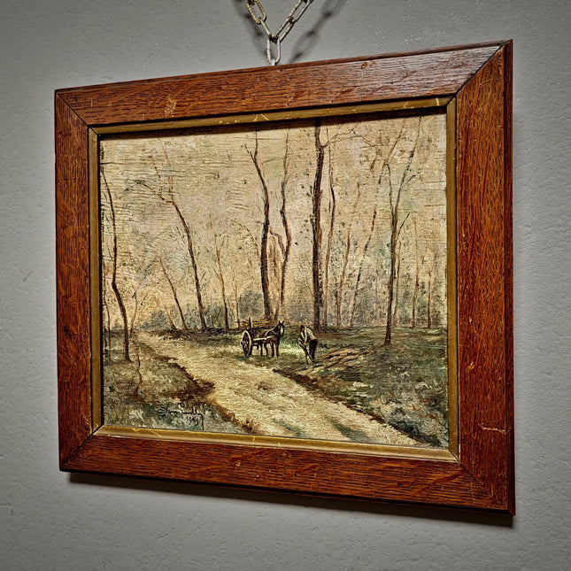 Vintage Dutch Oil Painting, Signed Woodland Landscape, Framed Countryside Scene, Rustic Wall Art, Farmhouse Decor, Nature Painting