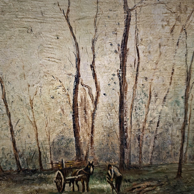 Vintage Dutch Oil Painting, Signed Woodland Landscape, Framed Countryside Scene, Rustic Wall Art, Farmhouse Decor, Nature Painting