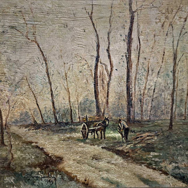 Vintage Dutch Oil Painting, Signed Woodland Landscape, Framed Countryside Scene, Rustic Wall Art, Farmhouse Decor, Nature Painting