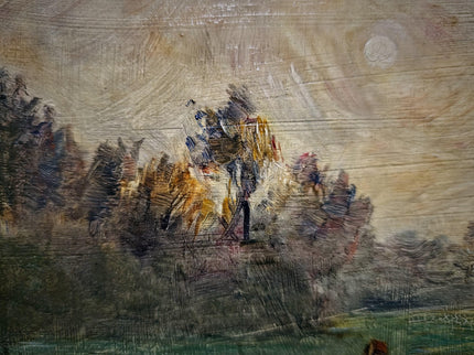 Antique French Oil Painting Pastoral Landscape with Sheep in Barbizon Style, Signed Artwork, Rustic Wall Art for Farmhouse Decor