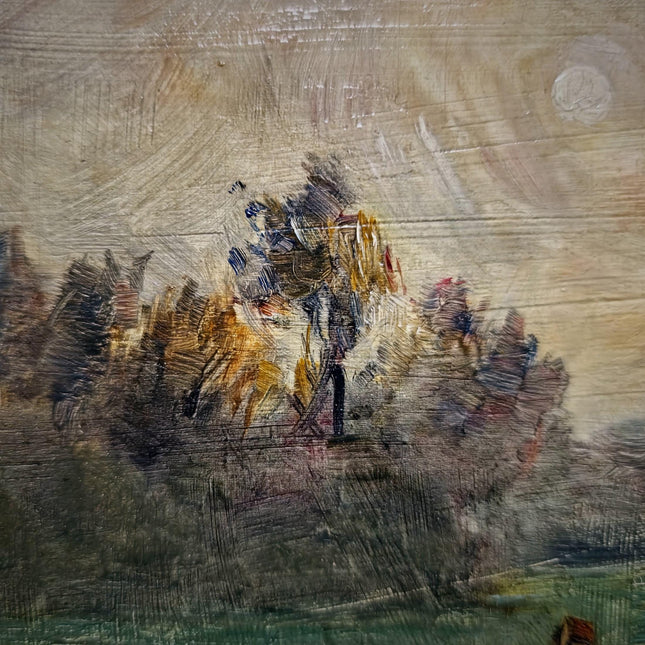 Antique French Oil Painting Pastoral Landscape with Sheep in Barbizon Style, Signed Artwork, Rustic Wall Art for Farmhouse Decor