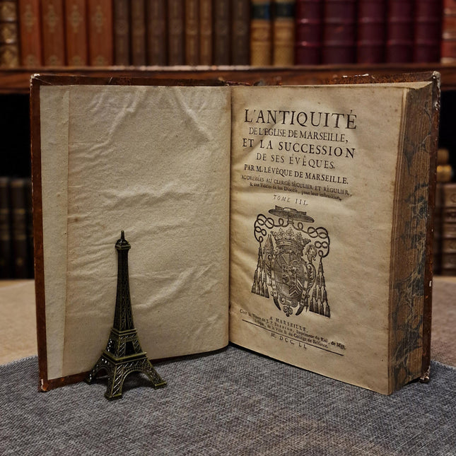 1751 Antique French Leather Book, 18th Century Religious History, Church Antiquity, Dark Academia Library Decor, Vintage Interior