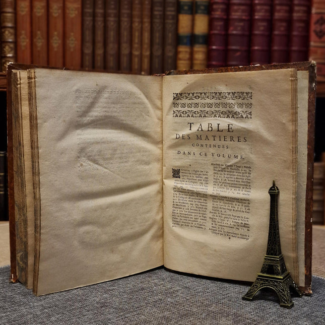 1751 Antique French Leather Book, 18th Century Religious History, Church Antiquity, Dark Academia Library Decor, Vintage Interior