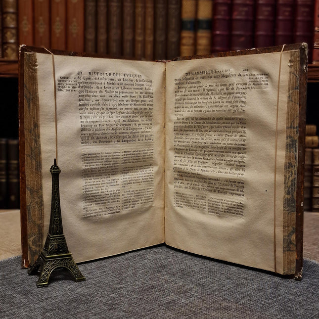 1751 Antique French Leather Book, 18th Century Religious History, Church Antiquity, Dark Academia Library Decor, Vintage Interior