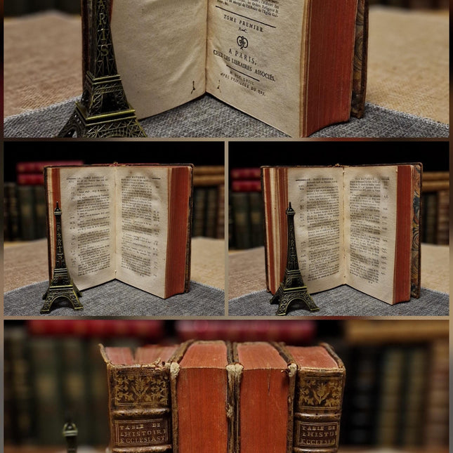 1753 Antique French Leather Book Set, 37 Volumes, 18th Century Bookshelf Decor, Rare Church History Library, Dark Academia Interior