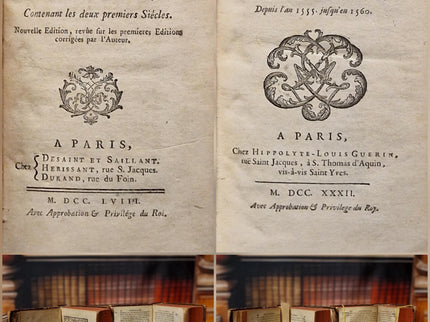 1753 Antique French Leather Book Set, 37 Volumes, 18th Century Bookshelf Decor, Rare Church History Library, Dark Academia Interior
