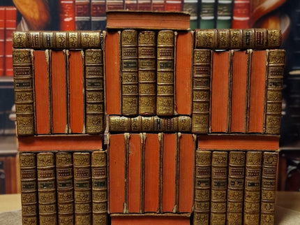 1753 Antique French Leather Book Set, 37 Volumes, 18th Century Bookshelf Decor, Rare Church History Library, Dark Academia Interior