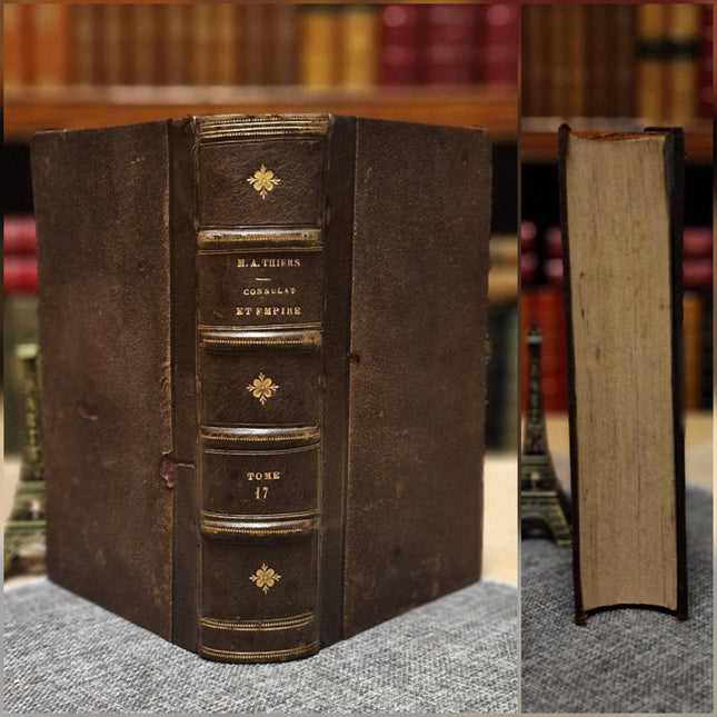 1845 Rare Antique French Leather Book Set, 20 Volumes, Illustrated Napoleonic Bookshelf Decor, Dark Academia Library, Vintage Interior