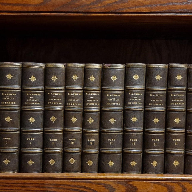 1845 Rare Antique French Leather Book Set, 20 Volumes, Illustrated Napoleonic Bookshelf Decor, Dark Academia Library, Vintage Interior