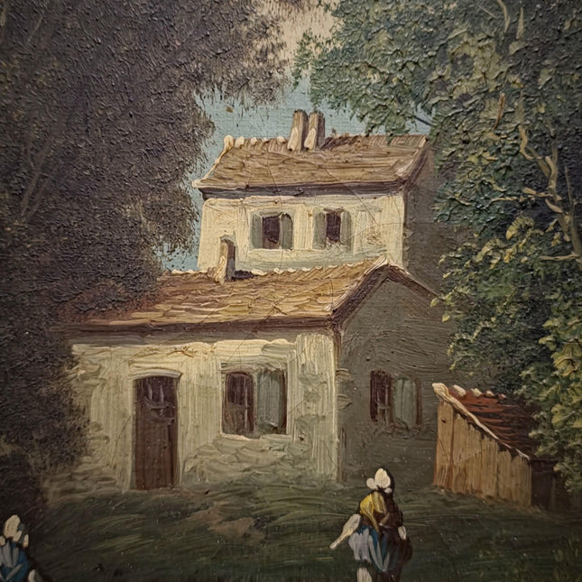 Large Antique French Oil Painting River Landscape with Figures, Original 19th Century Romantic Scene, Ornate Framed Wall Art, European Decor