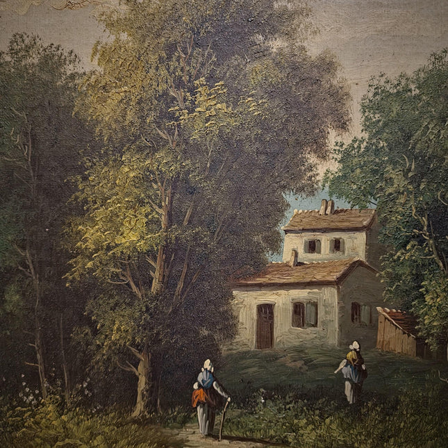 Large Antique French Oil Painting River Landscape with Figures, Original 19th Century Romantic Scene, Ornate Framed Wall Art, European Decor