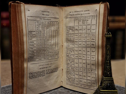 1721 Antique French Leather Bible Set, 3 Volumes, 18th Century Bookshelf Decor, Religious Library, Dark Academia Interior