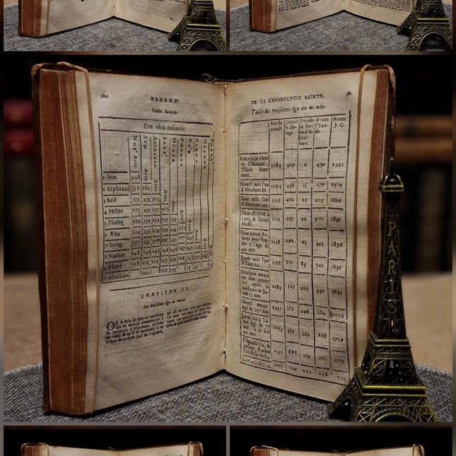 1721 Antique French Leather Bible Set, 3 Volumes, 18th Century Bookshelf Decor, Religious Library, Dark Academia Interior