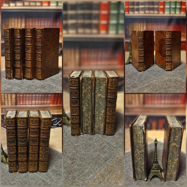 Antique French Leather Books, 18th Century Set of 10, Dark Academia Library Styling, Vintage Book Collection, Shabby Chic Bookshelf Decor