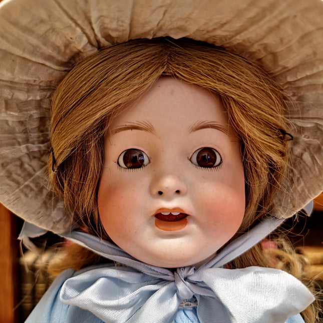 Antique German Porcelain Doll, Victorian Lady Figurine, Blue Dress, Shabby Chic Decor, Romantic Gift for Her, Collector Display, Home Accent