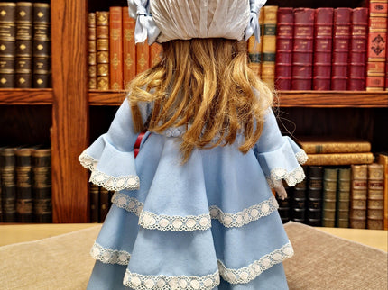 Antique German Porcelain Doll, Victorian Lady Figurine, Blue Dress, Shabby Chic Decor, Romantic Gift for Her, Collector Display, Home Accent