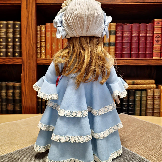 Antique German Porcelain Doll, Victorian Lady Figurine, Blue Dress, Shabby Chic Decor, Romantic Gift for Her, Collector Display, Home Accent