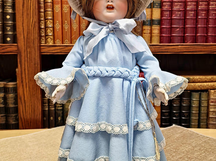 Antique German Porcelain Doll, Victorian Lady Figurine, Blue Dress, Shabby Chic Decor, Romantic Gift for Her, Collector Display, Home Accent