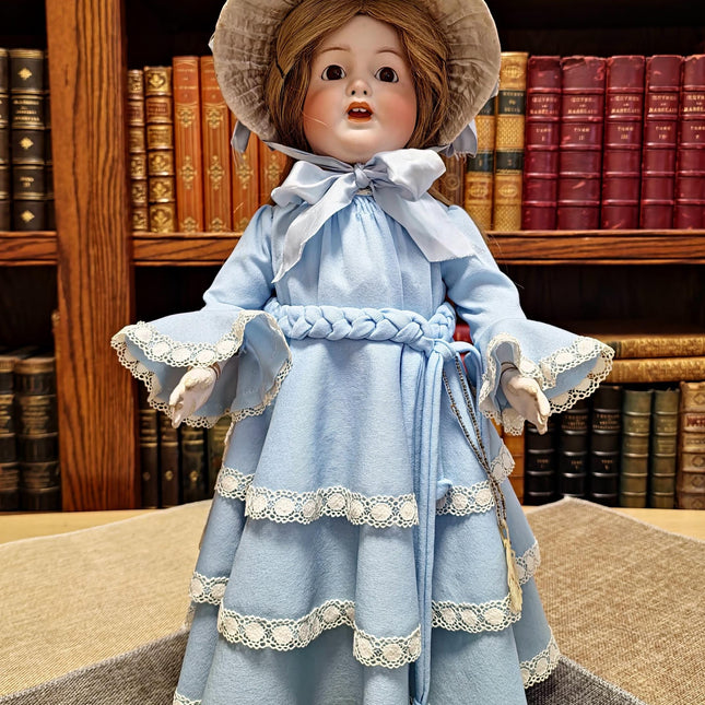 Antique German Porcelain Doll, Victorian Lady Figurine, Blue Dress, Shabby Chic Decor, Romantic Gift for Her, Collector Display, Home Accent
