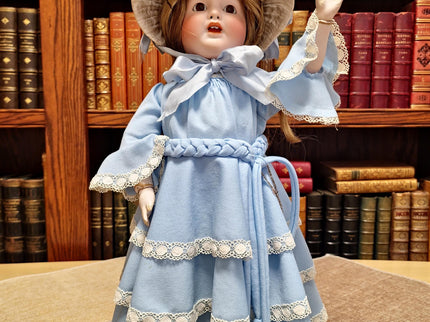Antique German Porcelain Doll, Victorian Lady Figurine, Blue Dress, Shabby Chic Decor, Romantic Gift for Her, Collector Display, Home Accent