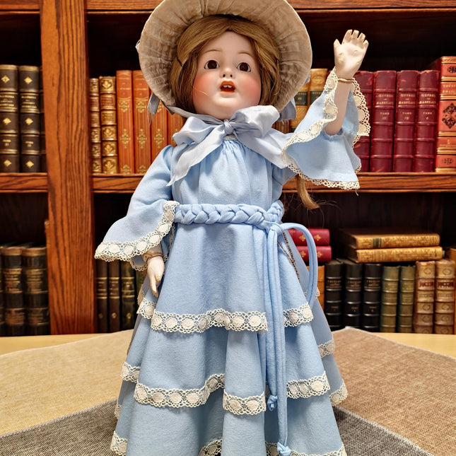 Antique German Porcelain Doll, Victorian Lady Figurine, Blue Dress, Shabby Chic Decor, Romantic Gift for Her, Collector Display, Home Accent