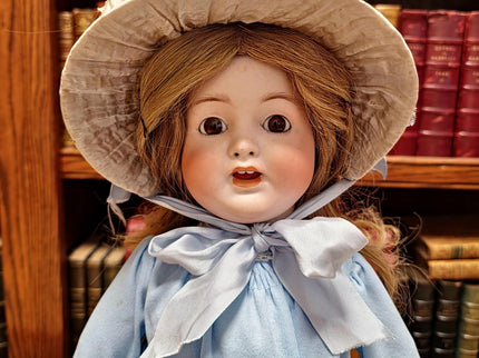 Antique German Porcelain Doll, Victorian Lady Figurine, Blue Dress, Shabby Chic Decor, Romantic Gift for Her, Collector Display, Home Accent
