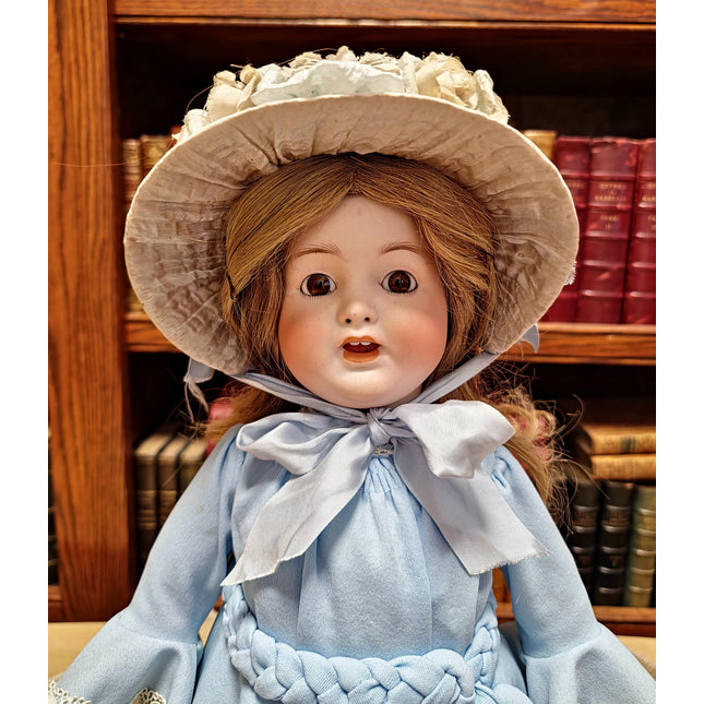 Antique German Porcelain Doll, Victorian Lady Figurine, Blue Dress, Shabby Chic Decor, Romantic Gift for Her, Collector Display, Home Accent